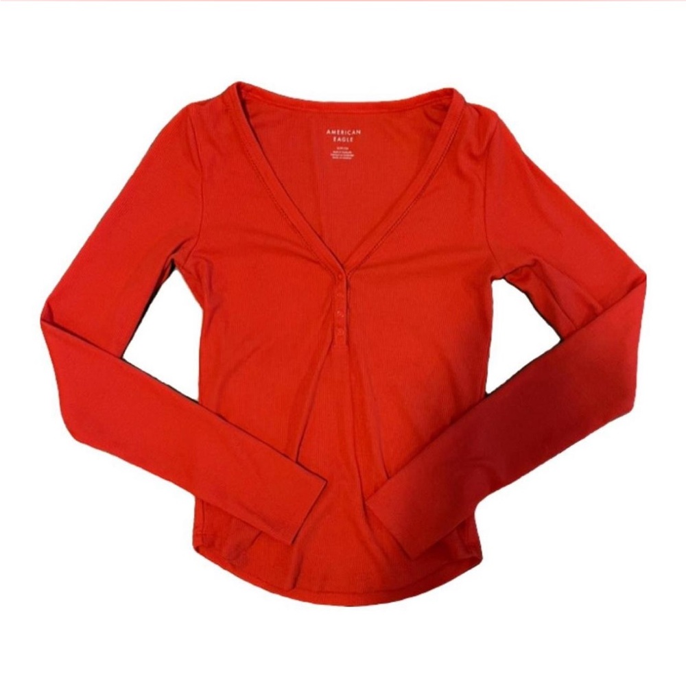 american eagle red long sleeve henley top new without tags